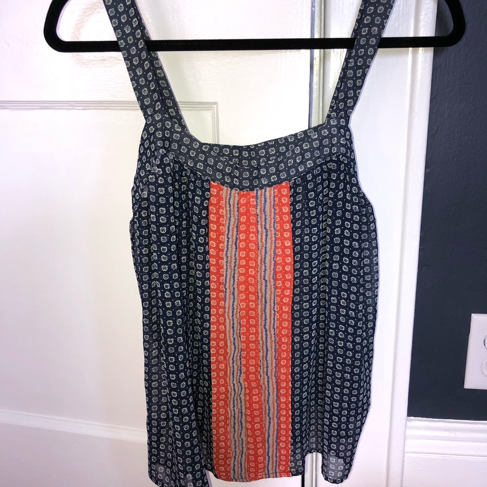 Navy / Orange Sheer Sleeveless Blouse